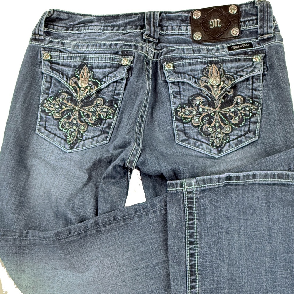 Miss Me Women's Boot Cut Jeans with Embellished Back Pockets - Blue